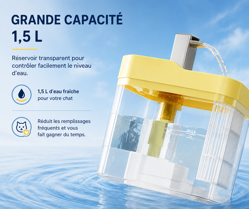 Fontaine à eau transparente pour chat – 1,5 L