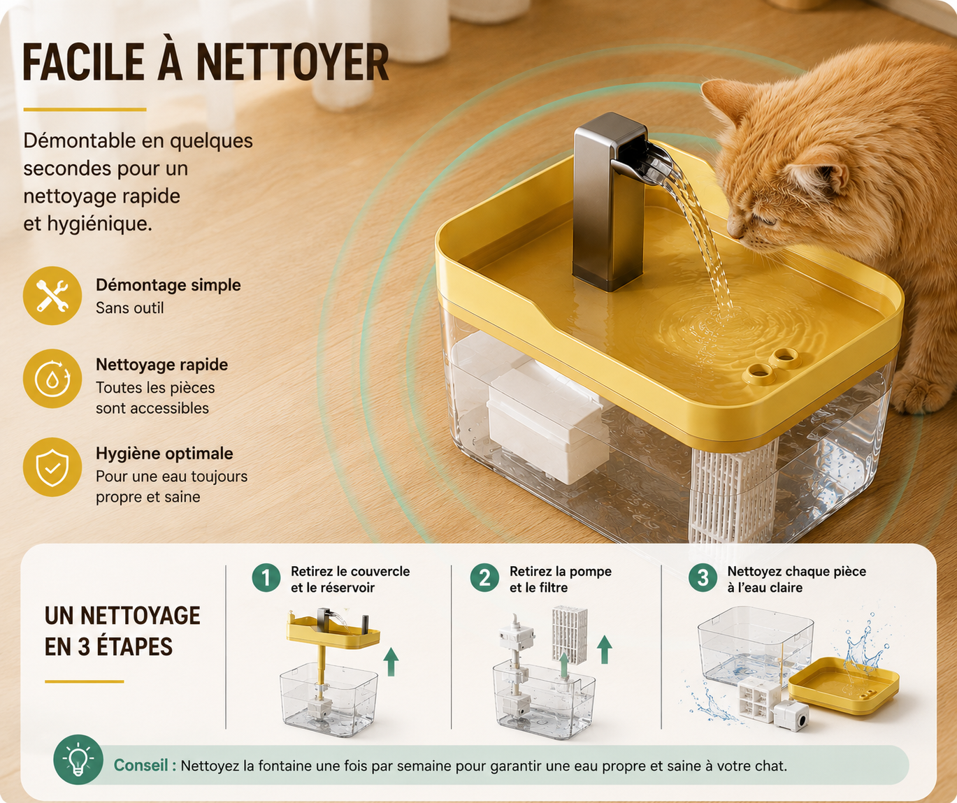 Fontaine à eau transparente pour chat – 1,5 L