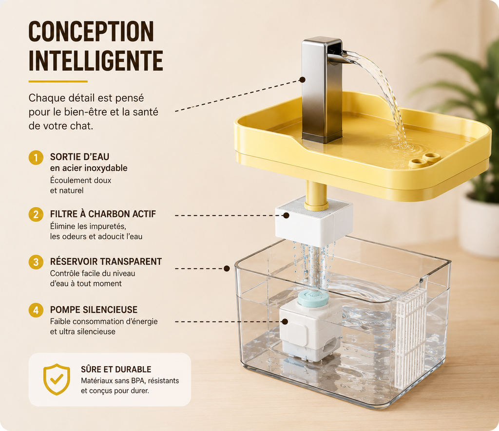 Fontaine à eau transparente pour chat – 1,5 L