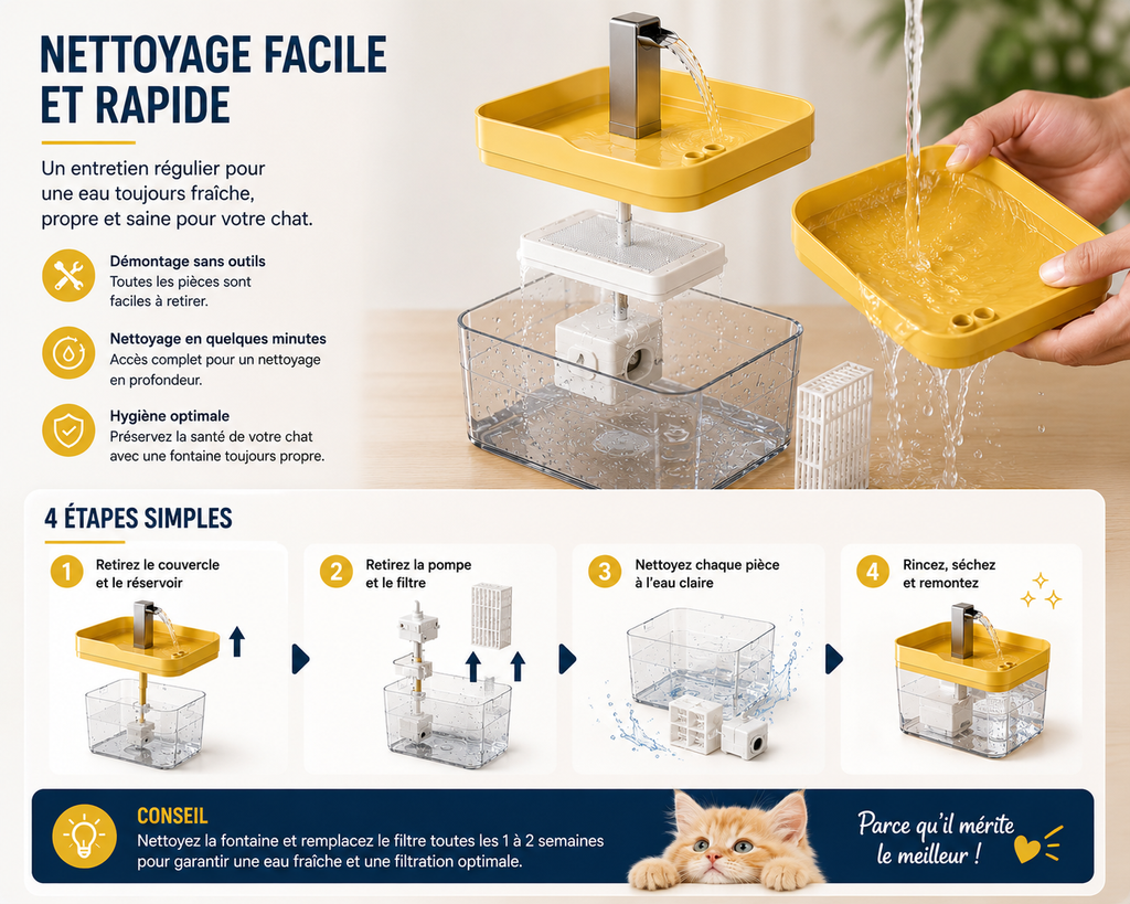 Fontaine à eau transparente pour chat – 1,5 L