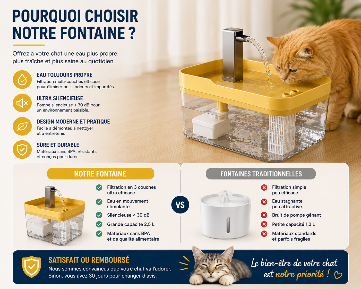 Fontaine à eau transparente pour chat – 1,5 L