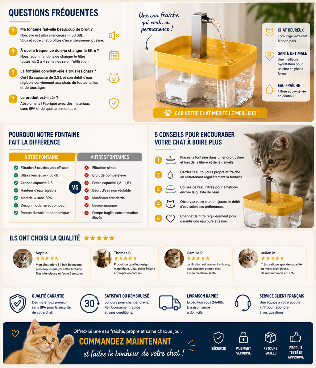Fontaine à eau transparente pour chat – 1,5 L